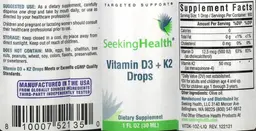Label for Vitamin D3 + K2 Drops