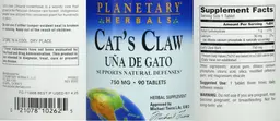 Label for Cat's Claw 750 mg