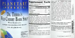 Label for Dr. Tierra's Wild Cherry Bark Syrup
