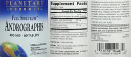 Label for Full Spectrum Andrographis 400 mg