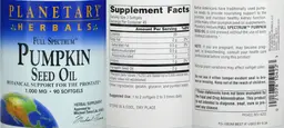 Label for Full Spectrum Pumpkin Seed Oil 1,000 mg