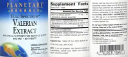 Label for Full Spectrum Valerian Extract 650 mg