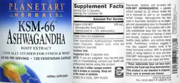 Label for KSM-66 Ashwagandha Root Extract 600 mg