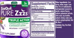 Label for ZzzQuil Pure Zzzs Blackberry Vanilla Flavored