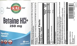Label for Betaine HCL + 250 mg