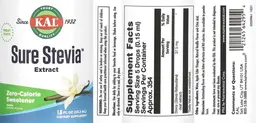 Label for Sure Stevia Natural Vanilla