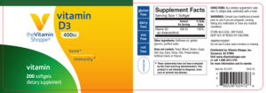Label for Vitamin D3 400 IU