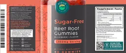 Label for Sugar-Free Beet Root Gummies 1,500 mg Blueberry Flavor