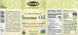 Label for Certified Organic Sesame Oil
