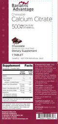 Label for Chewable Calcium Citrate 500 mg Calcium 500 IU Vitamin D3 Chocolate