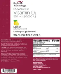 Label for Chewable Gel Vitamin D3 250 mcg (10,000 IU)