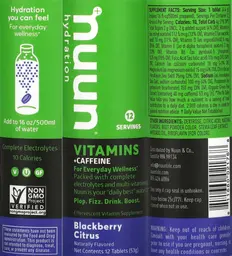 Label for Vitamins +Caffeine Blackberry Citrus