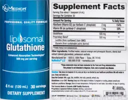 Label for Liposomal Glutathione 500 mg
