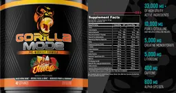 Label for Gorilla Mode Pre-Workout Formula Jungle Juice