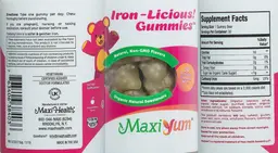 Label for Iron-Licious Gummies Natural Cherry Flavor