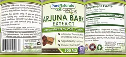 Label for Arjuna Bark Extract 500 mg