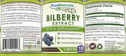 Label for Bilberry Extract 1,000 mg