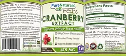 Label for Cranberry Extract 475 mg