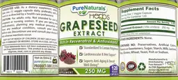 Label for Grapeseed Extract 250mg