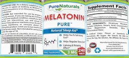 Label for Melatonin Pure 3 mg