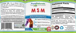 Label for MSM 1,000 mg
