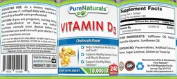 Label for Vitamin D3 10,000 IU