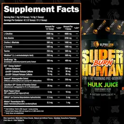 Label for Superhuman Burn Hulk Juice Sour Gummy Bear