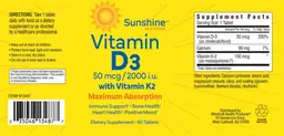 Label for Vitamin D3 50 mcg/2000 IU with Vitamin K2