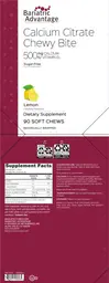 Label for Calcium Citrate Chewy Bite 500 mg Calcium 500 IU Vitamin D3 Lemon