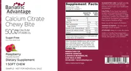 Label for Calcium Citrate Chewy Bite 500 mg Calcium 500 IU Vitamin D3 Raspberry