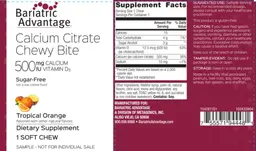 Label for Calcium Citrate Chewy Bite 500 mg Calcium 500 IU Vitamin D3 Tropical Orange