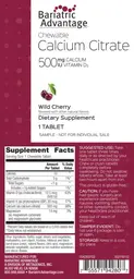 Label for Chewable Calcium Citrate 500 mg Calcium 500 IU Vitamin D3 Wild Cherry
