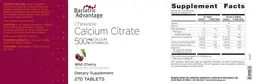 Label for Chewable Calcium Citrate 500 mg Calcium 500 IU Vitamin D3 Wild Cherry