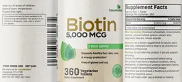 Label for Biotin 5,000 mcg