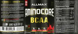 Label for AMINOCORE BCAA Fruit Punch