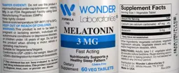 Label for Melatonin 3 mg