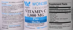 Label for Vitamin C 1,000 mg plus Herbs