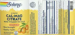 Label for Cal-Mag Citrate Chewables 2:1 Ratio Natural Orange Flavor