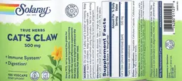 Label for Cat's Claw 500 mg