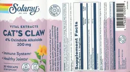 Label for Cat's Claw 200 mg