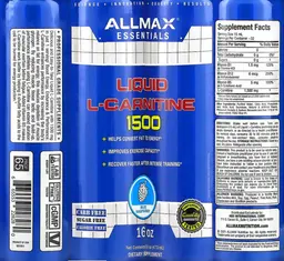 Label for Liquid L-Carnitine 1500 Blue Raspberry