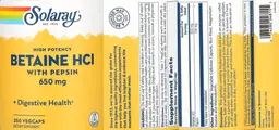 Label for High Potency Betaine HCl with Pepsin 650 mg