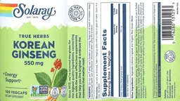 Label for Korean Ginseng 550 mg