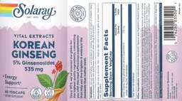 Label for Korean Ginseng 535 mg