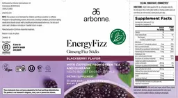Label for EnergyFizz Blackberry Flavor