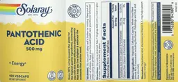 Label for Pantothenic Acid 500 mg