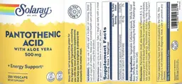 Label for Pantothenic Acid 500 mg