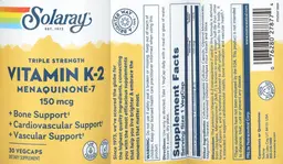 Label for Triple Strength Vitamin K-2 150 mcg Menaquinine-7