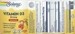 Label for Vitamin D3 Gummies 50 mcg Natural Peach, Mango & Strawberry Flavors