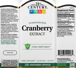 Label for Cranberry Extract
